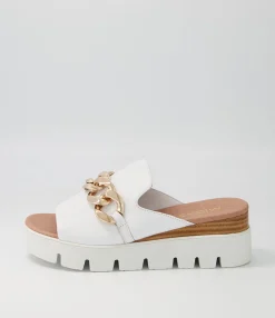 Sale Razzy White Leather Slides Women Wedges