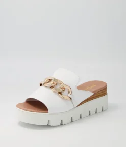 Sale Razzy White Leather Slides Women Wedges