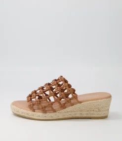 Best Sangria Dark Tan Natural Rope Leather Espadrilles Women Wedges
