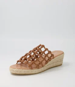 Best Sangria Dark Tan Natural Rope Leather Espadrilles Women Wedges