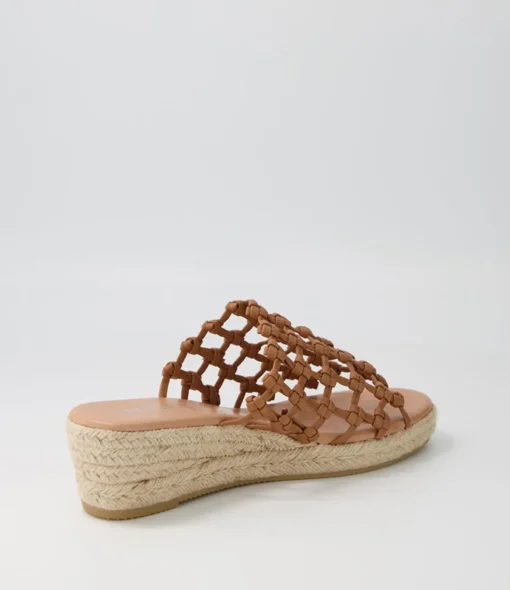 Best Sangria Dark Tan Natural Rope Leather Espadrilles Women Wedges