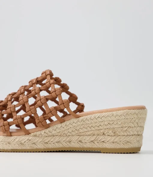 Best Sangria Dark Tan Natural Rope Leather Espadrilles Women Wedges
