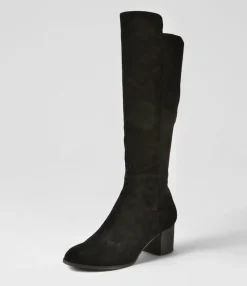 Best Settin Black Suede Stretch Microsuede Knee High Boots Women Boots