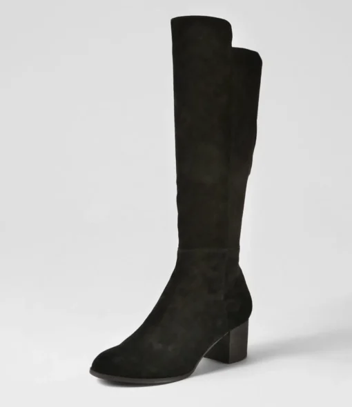 Best Settin Black Suede Stretch Microsuede Knee High Boots Women Boots
