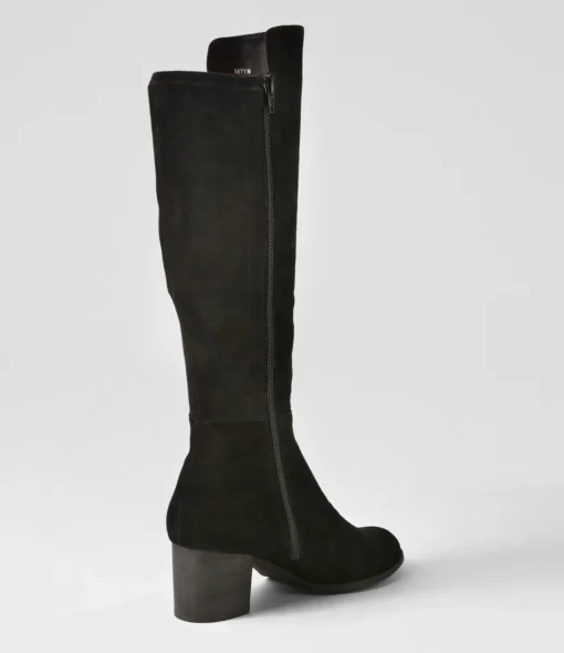 Best Settin Black Suede Stretch Microsuede Knee High Boots Women Boots