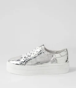 Fashion Shelby Silver White Croc Leather Sneakers Women Sneakers