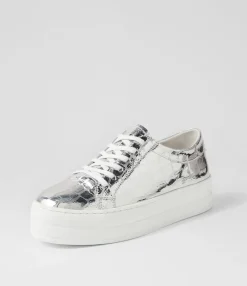 Fashion Shelby Silver White Croc Leather Sneakers Women Sneakers