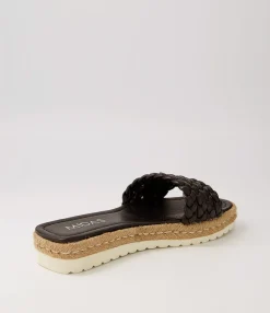 New Shelles Black Leather Slides Women Slides
