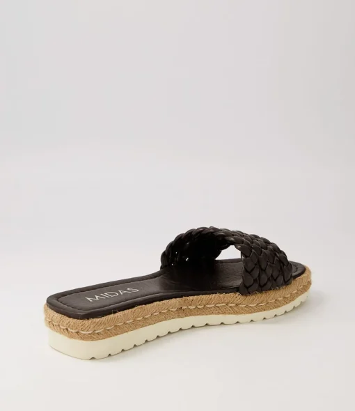 New Shelles Black Leather Slides Women Slides