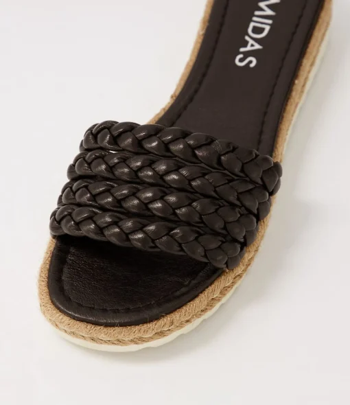 New Shelles Black Leather Slides Women Slides