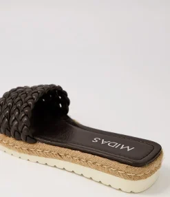 New Shelles Black Leather Slides Women Slides