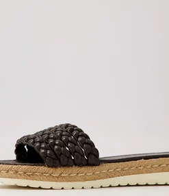 New Shelles Black Leather Slides Women Slides
