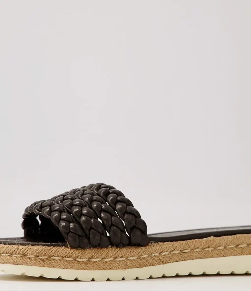 New Shelles Black Leather Slides Women Slides