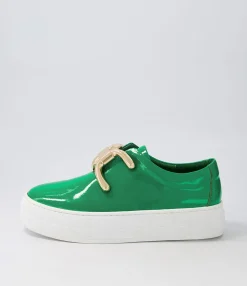 Cheap Shells Emerald White Patent Leather Sneakers Women Sneakers