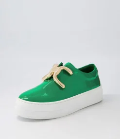 Cheap Shells Emerald White Patent Leather Sneakers Women Sneakers