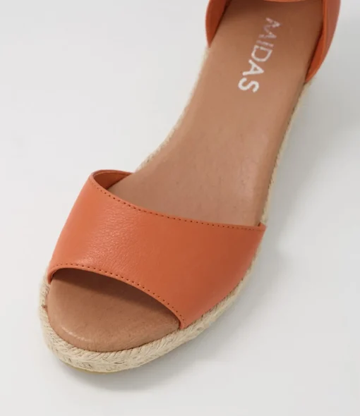 Clearance Skippy Bright Orange Rope Leather Espadrilles Women Espadrilles