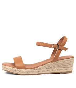 Cheap Sofi Dk Tan Leather Women Wedges