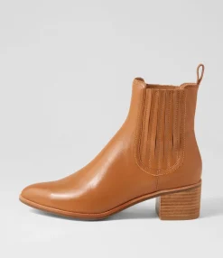 Cheap Syma Dark Tan Leather Chelsea Boots Women Ankle Boots