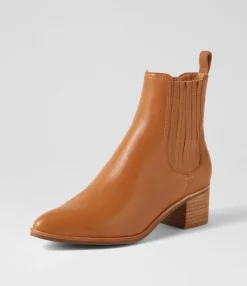Cheap Syma Dark Tan Leather Chelsea Boots Women Ankle Boots