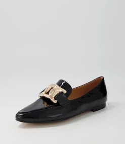 Cheap Symona Black Patent Leather Loafers Women Loafers