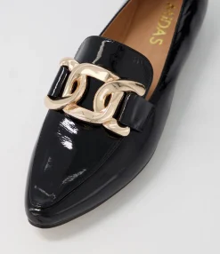 Cheap Symona Black Patent Leather Loafers Women Loafers