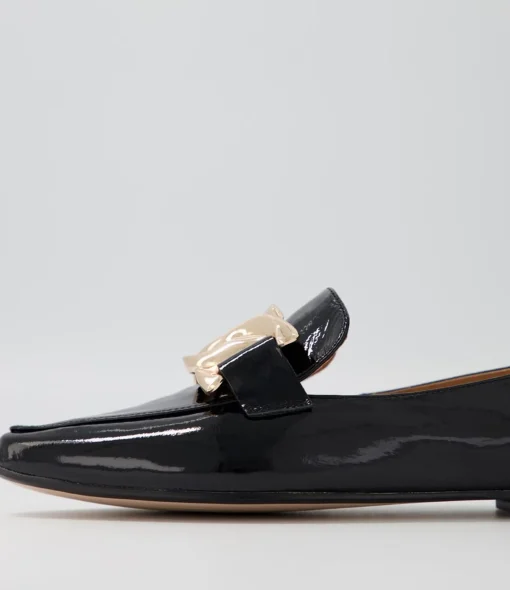 Cheap Symona Black Patent Leather Loafers Women Loafers