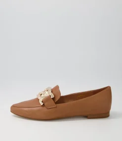 Cheap Symona Dark Tan Leather Loafers Women Loafers