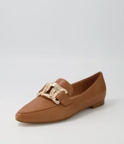 Cheap Symona Dark Tan Leather Loafers Women Loafers