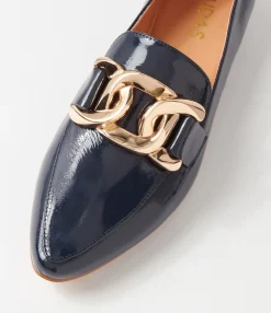 Fashion Symona Navy Patent Leather Loafers Women Loafers