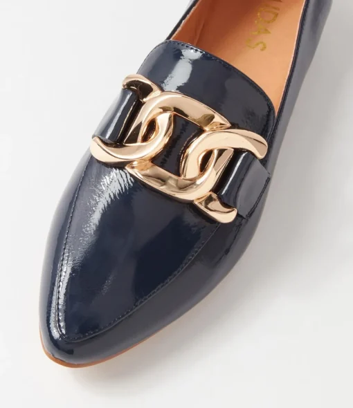 Fashion Symona Navy Patent Leather Loafers Women Loafers