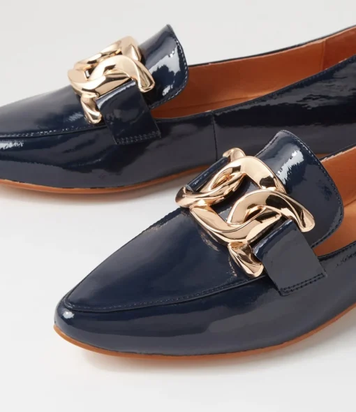 Fashion Symona Navy Patent Leather Loafers Women Loafers