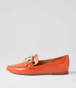 Shop Symona Orange Patent Leather Loafers Women Flats