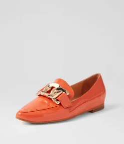 Shop Symona Orange Patent Leather Loafers Women Flats