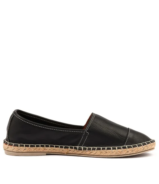 Store Tellar Black Leather Women Espadrilles