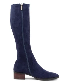 Discount Tenley Navy Stretch Microsuede Knee High Boots Women Boots