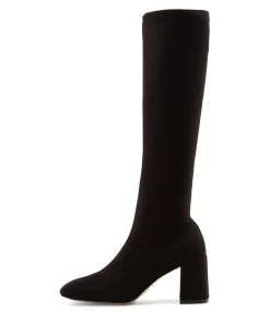 Cheap Tripped Black Stretch Fabric Knee High Boots Women Ankle Boots