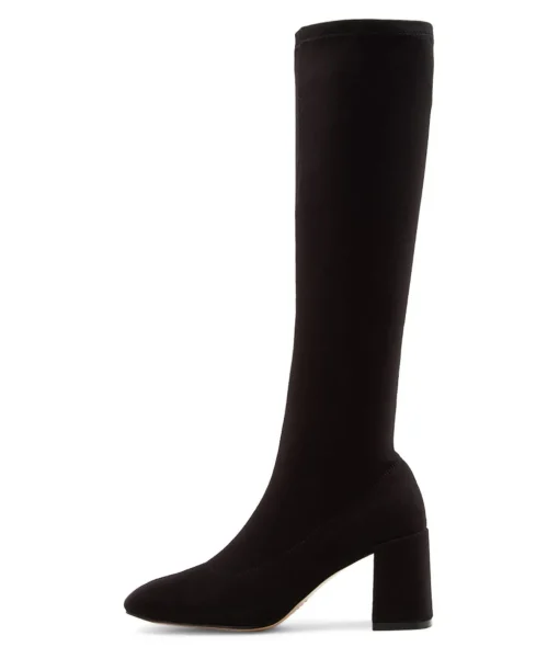 Cheap Tripped Black Stretch Fabric Knee High Boots Women Ankle Boots