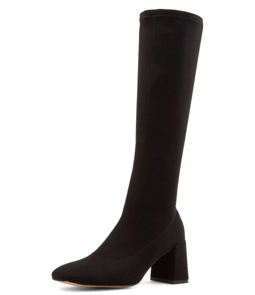Cheap Tripped Black Stretch Fabric Knee High Boots Women Ankle Boots