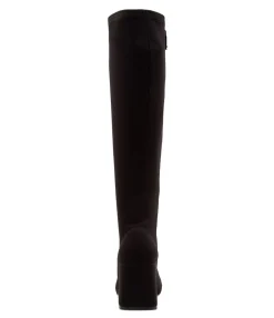 Cheap Tripped Black Stretch Fabric Knee High Boots Women Ankle Boots