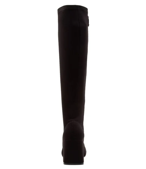 Cheap Tripped Black Stretch Fabric Knee High Boots Women Ankle Boots