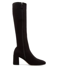 Cheap Tripped Black Stretch Fabric Knee High Boots Women Ankle Boots