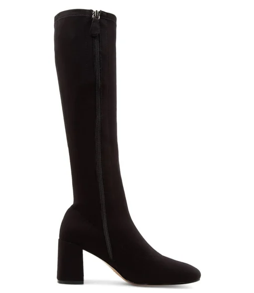Cheap Tripped Black Stretch Fabric Knee High Boots Women Ankle Boots