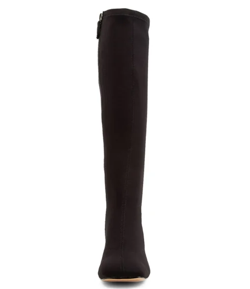 Cheap Tripped Black Stretch Fabric Knee High Boots Women Ankle Boots