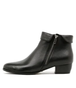 Online Twinzip Black Leather Women Ankle Boots