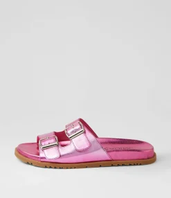 Best Tymes Fuchsia Mix Leather Slides Women Flats