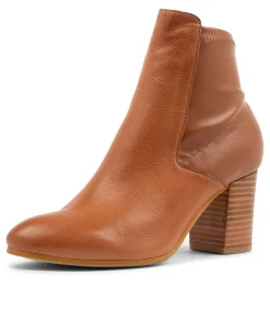 Hot Uluv Cognac Leather Stretch Ankle Boots Women Ankle Boots