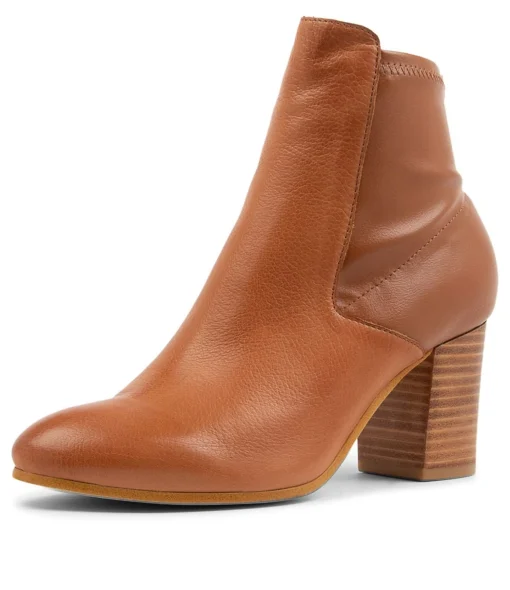 Hot Uluv Cognac Leather Stretch Ankle Boots Women Ankle Boots
