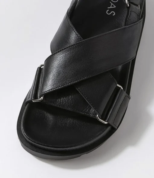Outlet Umar Black Leather Sandals Women Sandals