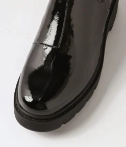 Cheap Uner Black Stretch Patent Pu Ankle Boots Women Ankle Boots