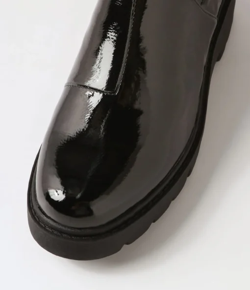 Cheap Uner Black Stretch Patent Pu Ankle Boots Women Ankle Boots